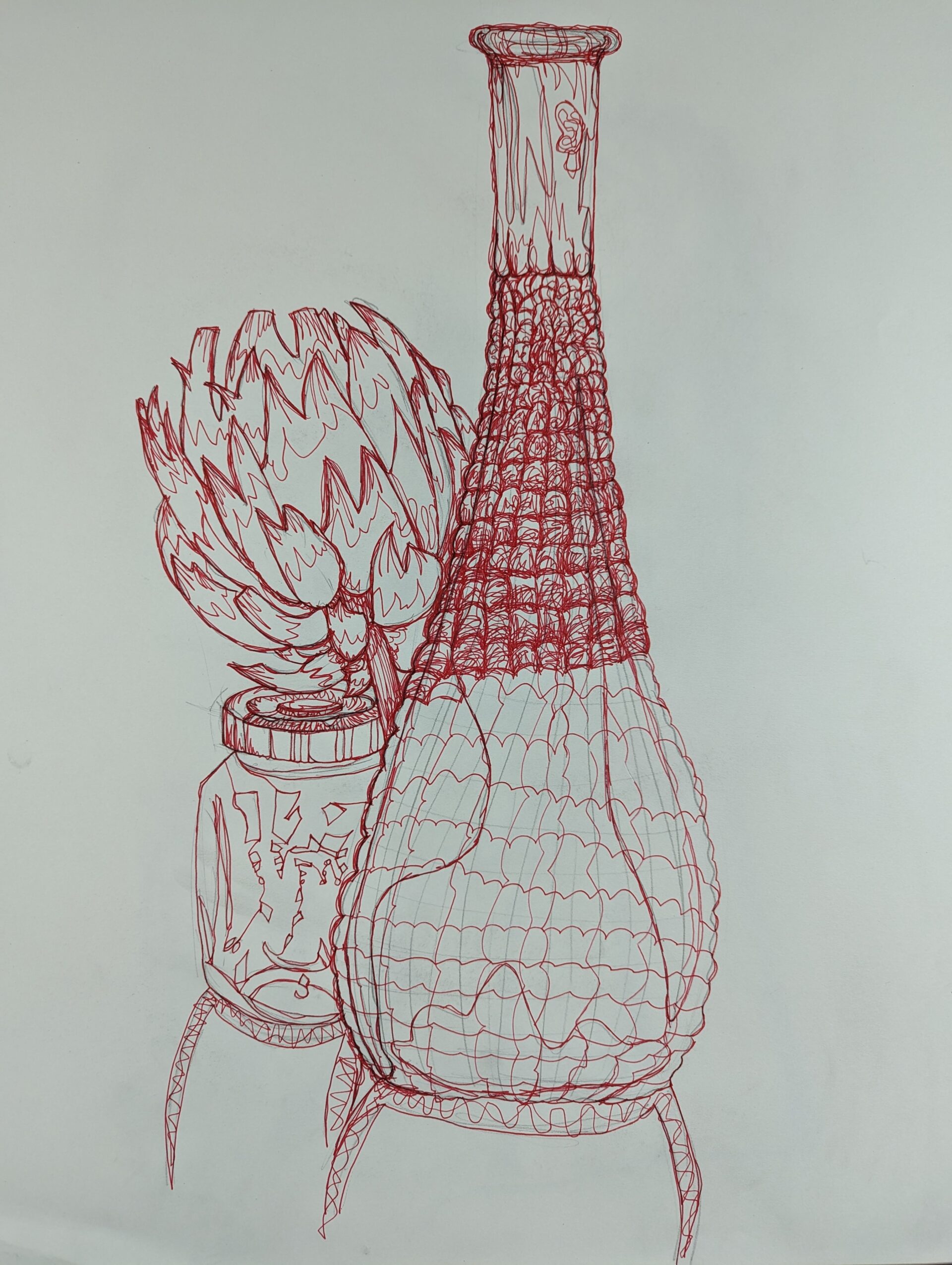 A collection of propped sketch of still lives.