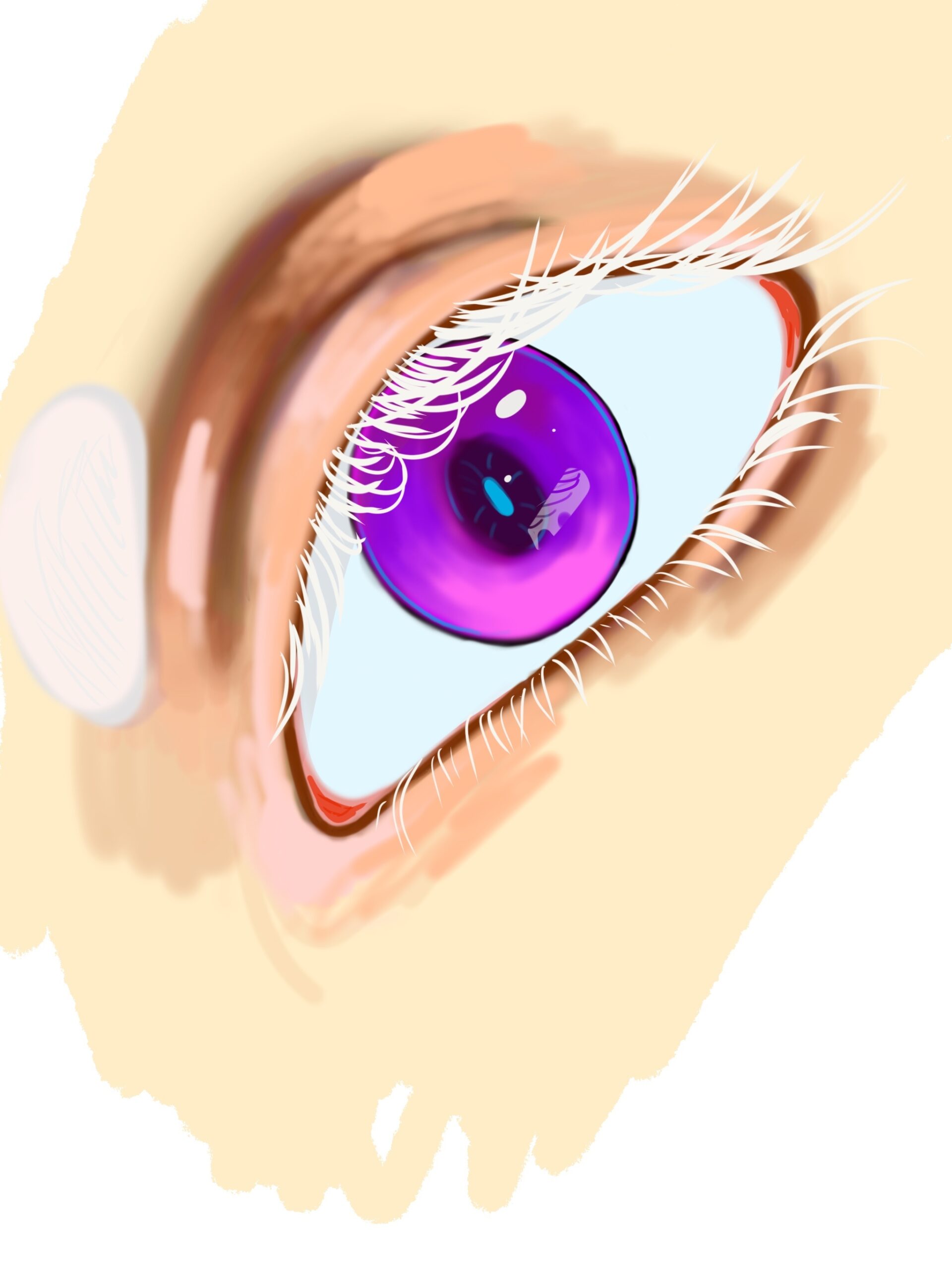 unrendered sketch of and eye, with a violet iris.