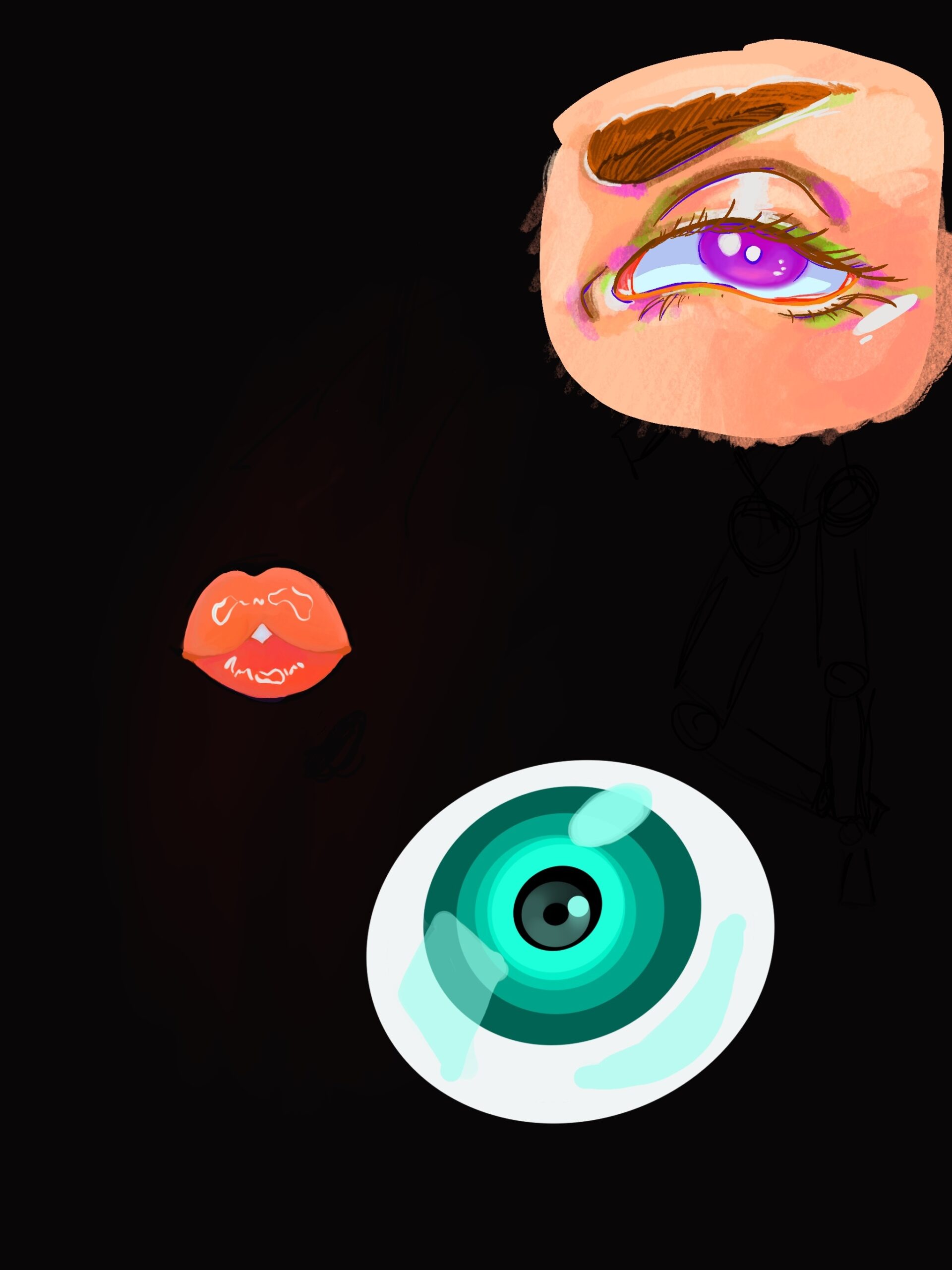 an two eyes, and a mouth, drawing exercises.