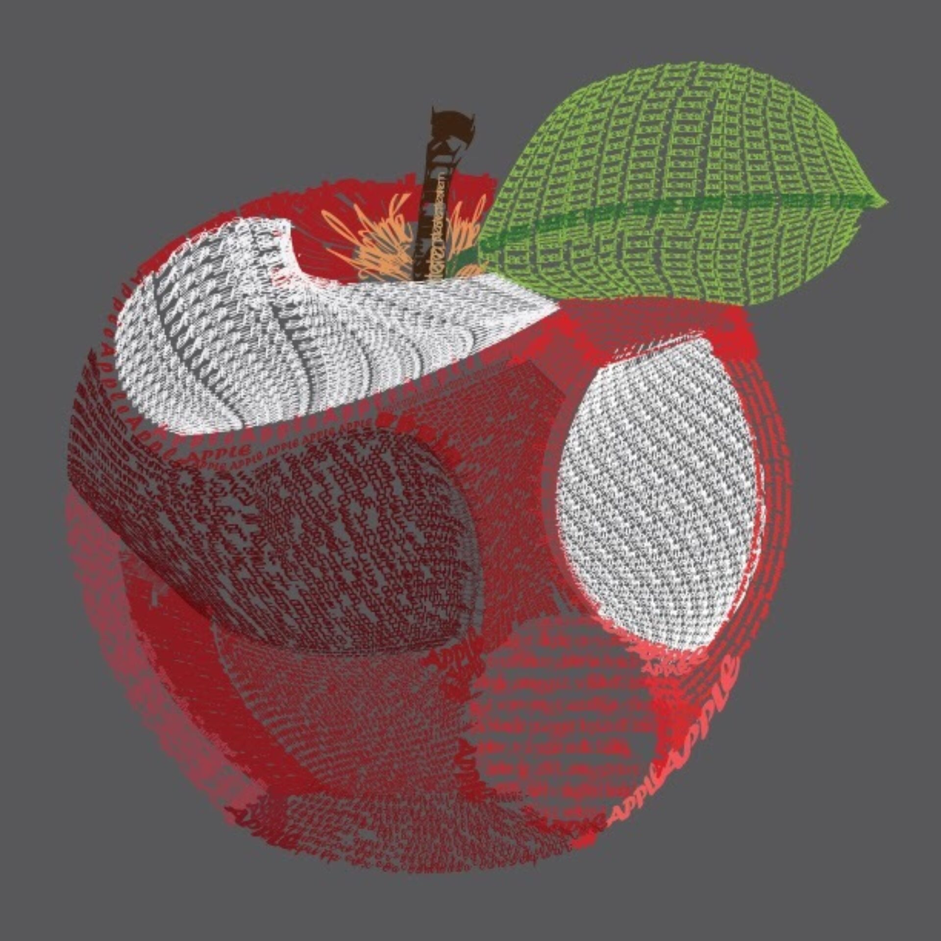 an apple made of typography.